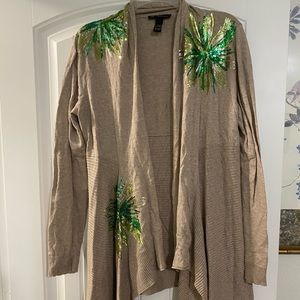 INC green sequin cardigan